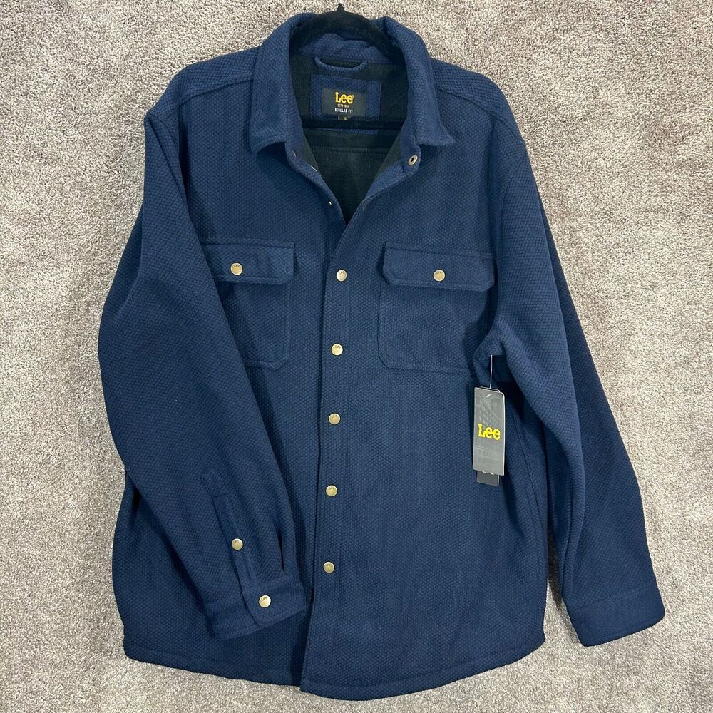 Lee Jacket Mens XL Blue Polar Fleece Snap Up Super‎ Soft Snap Chest Pockets